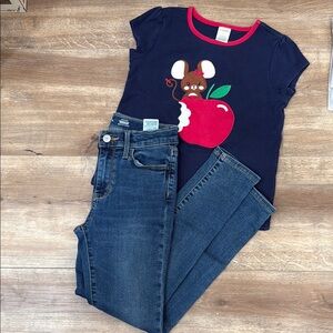 Gymboree Navy T-Shirt with Mouse and Apple Design and Blue Jeans old navy